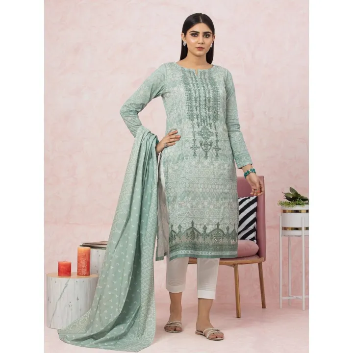 EWU22V1-26515 Unstitched Mist Green Embroidered Lawn 2 Piece