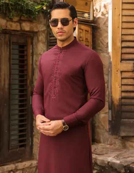 MAROON BLENDED KAMEEZ SHALWAR