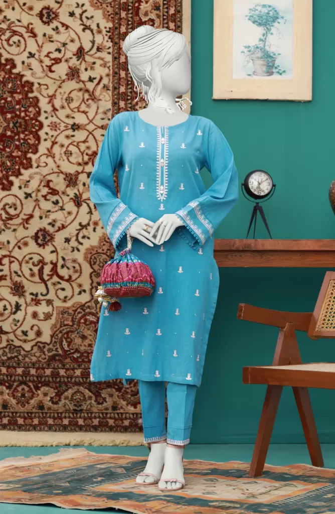 DRAWN FLORA EMBROIDERED STITCHED 2PC SUIT