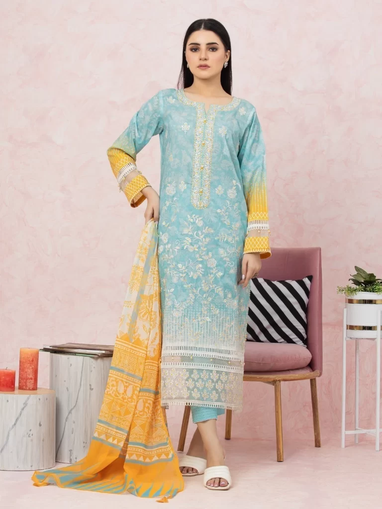 EWU22V1-26544 Unstitched Aqua Embroidered Lawn 3 Piece