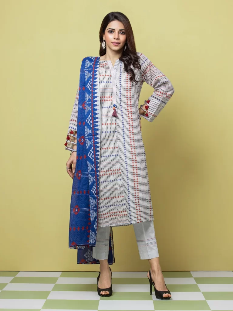 EWU23A1-26085 Unstitched White Printed Lawn 3 Piece