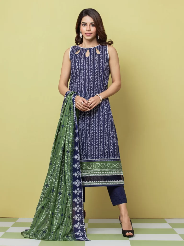 EWU23A1-26379 Unstitched Dark Blue Printed Lawn 3 Piece