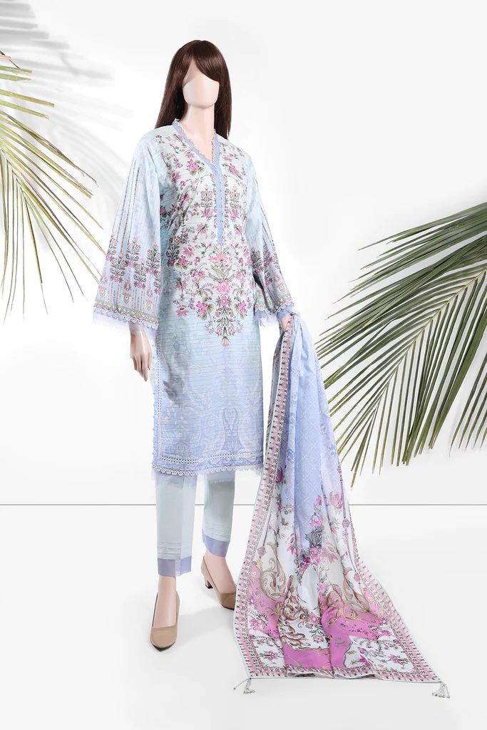 UNSTITCHED PRINTED ZARI STRIPE LINE 3 PIECE